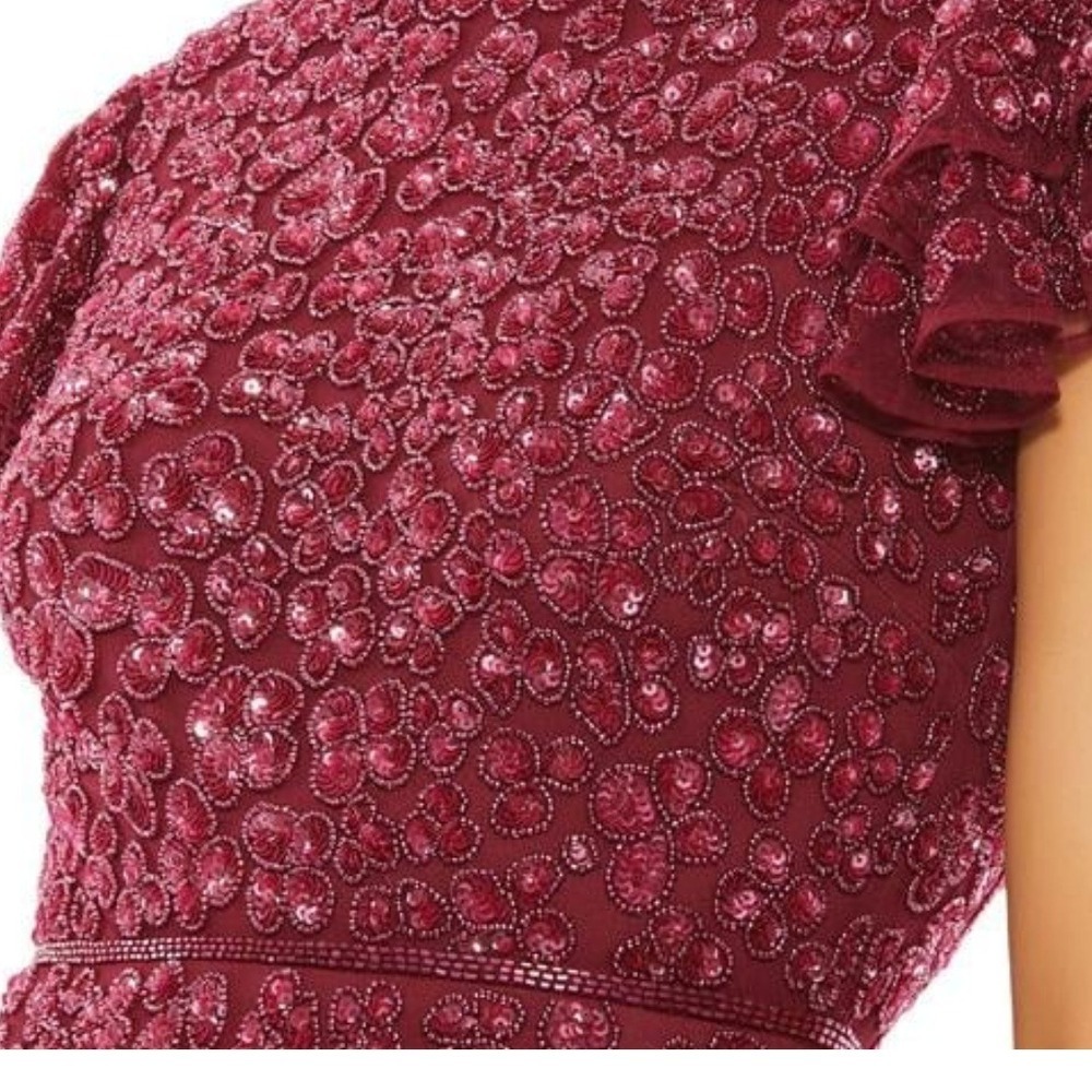 NWT Mac Duggal Size 18 Berry Pink Red Floral Beaded Long Maxi Dress Gown - Picture 3 of 4